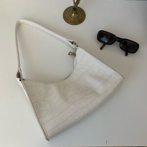 White faux crocodile textured bag